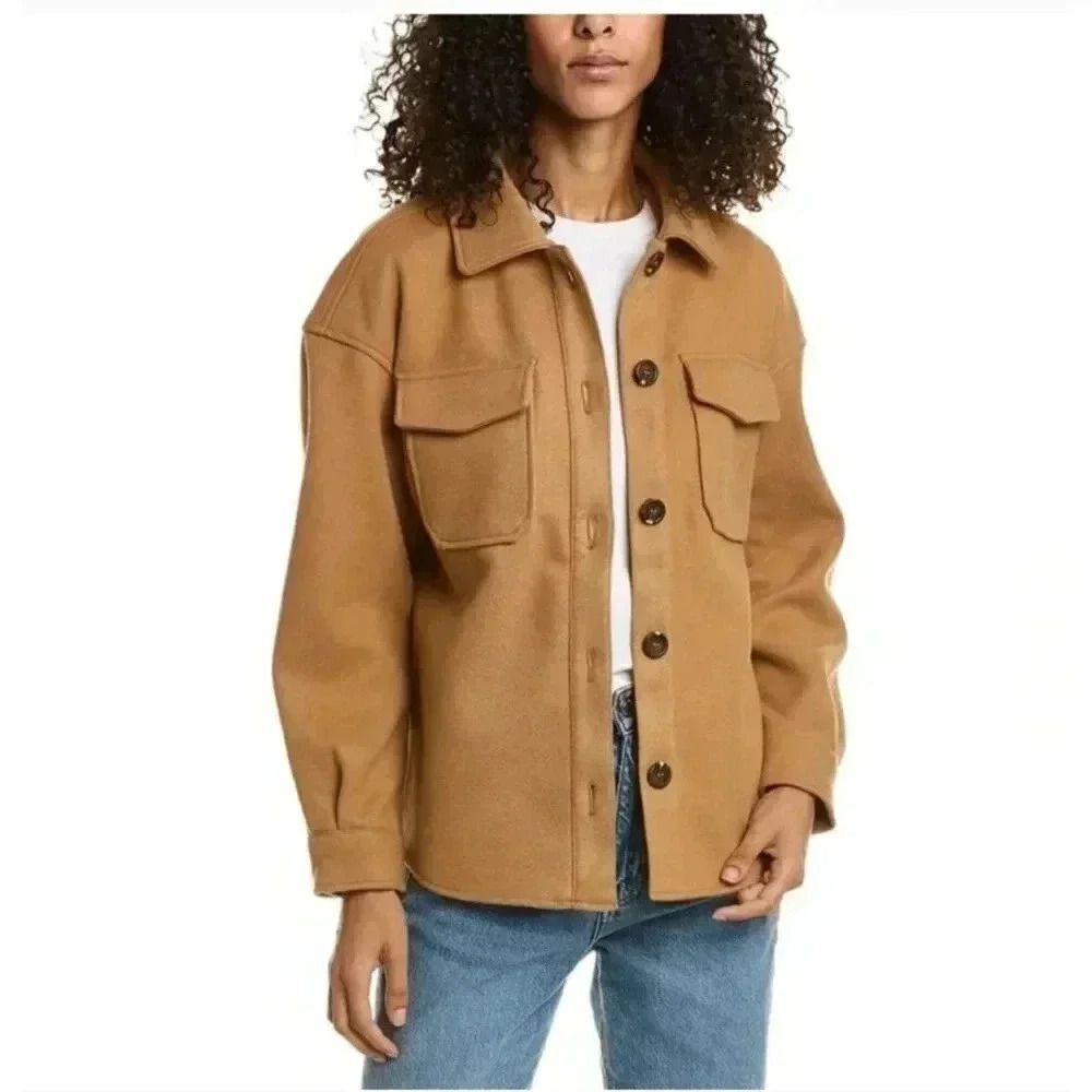 Avec Les Filles Oversized Boyfriend Shacket Camel Brown Size Extra Small XS